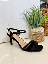 Load image into Gallery viewer, Christine Black Rhinestone Ankle Strap Heel