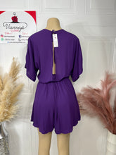 Load image into Gallery viewer, Corine Purple Front Gold Chain Tie Romper