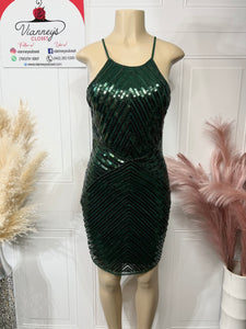 Laura Grey or Green Sequins High Neckline Sequin Dress