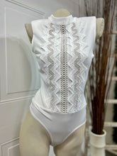 Load image into Gallery viewer, Penelope Black or White Round Neck Embroidered Bodysuit