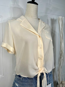 Elaine Tan  Button Down Tie Front Leaf  Short Sleeve Top