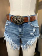 Load image into Gallery viewer, Vee Black or Cognac Threaded Design Belt With Gold Buckle