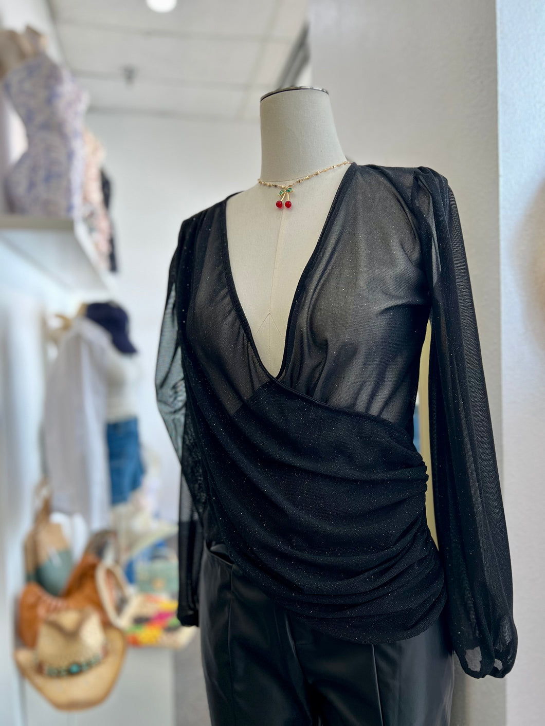Darlene Black Shimmer Long Sleeve Blouse