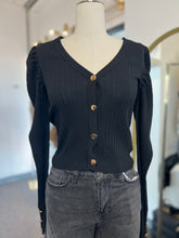 Load image into Gallery viewer, Alice Black Ribbed Long Sleeve Fitted Sweater