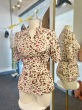 Load image into Gallery viewer, Betsy Leopard and Hot Pink Polka Dots Design Cinched Waist and Sleeves Top