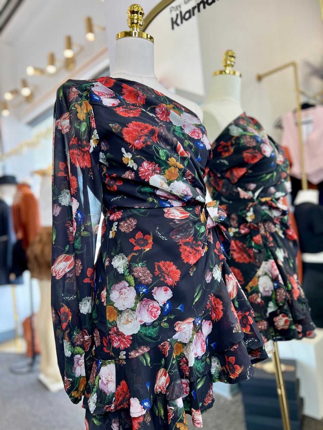 Lola One Shoulder Black Floral Dress