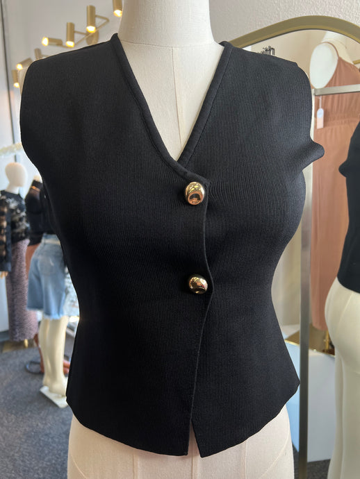 Danika Black Knit Button-Down Vest