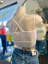 Load image into Gallery viewer, Leslie Black, White, Peach, and Dusty Lavendar Floral Laced Scalloped Bralette