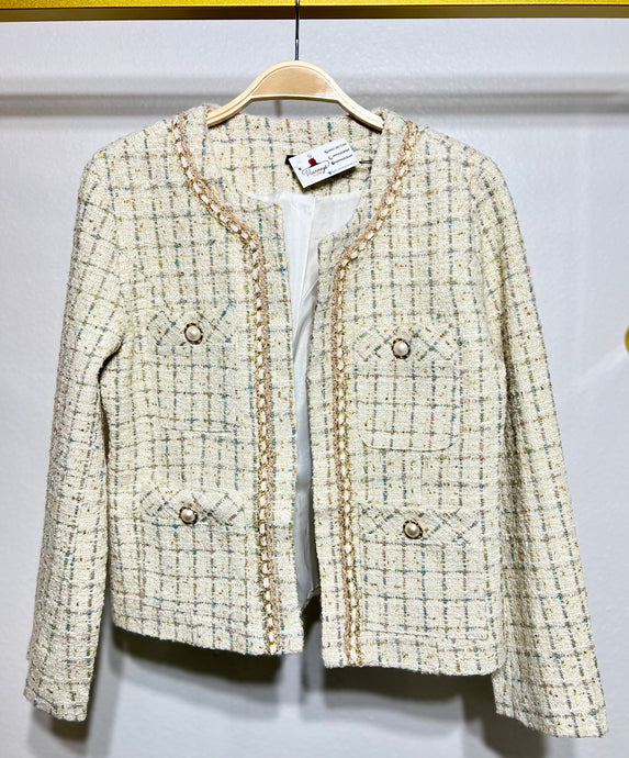 Yvette White/Gold 4 Pocket Knit Jacket