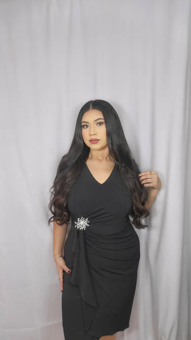 Sheila 3/4 Sleeve Midi Black Evening Dress