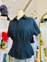 Load image into Gallery viewer, Chelsey Navy Blue Polka Dot Buttoned Short Sleeve Blouse