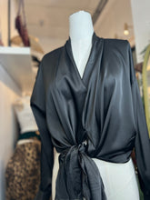 Load image into Gallery viewer, Oyuki Sky Blue or Black Satin Blouse