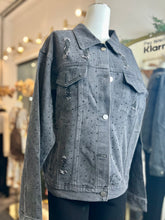 Load image into Gallery viewer, Brooklyn Plus Size Bedazzled Black Medium Wash Denim Button Up Jacket