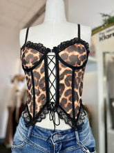 Load image into Gallery viewer, Francessca Brown Animal Print Laced Corset