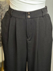 Brianna White or Black Pleated Wide Leg Elastic Waist Pants