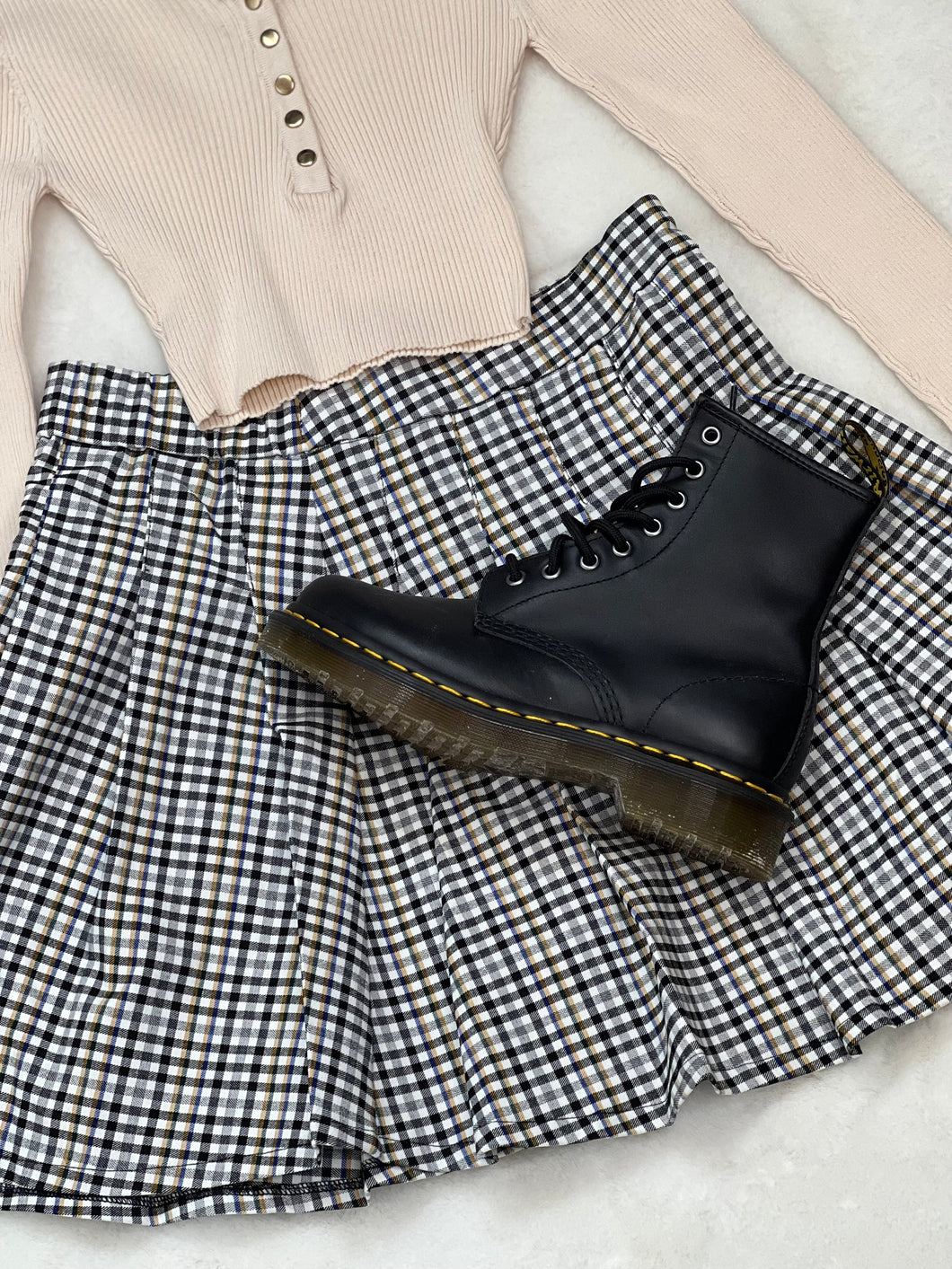 Zoey Black Combo Solid Classy Design Plaid Skirt