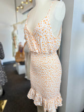 Load image into Gallery viewer, Clearance Orange Floral V Neck Spaghetti Strap Smocked Mini Dress