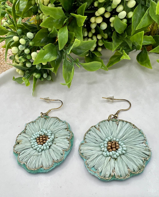 Lisa Mint or Black Flower Straw Earrings