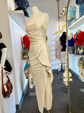 Load image into Gallery viewer, Nubia Satin Nude Spaghetti Strap Open Leg Maxi Dress