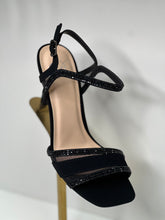 Load image into Gallery viewer, Christine Black Rhinestone Ankle Strap Heel