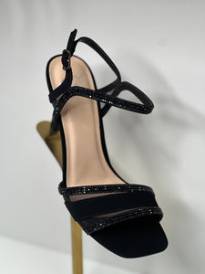 Christine Black Rhinestone Ankle Strap Heel