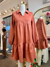 Load image into Gallery viewer, Tessa Open V Neck Collar Vegan Suede Swing Dress