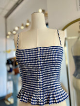 Load image into Gallery viewer, Stacy Navy and Ivory Gingham Spaghetti Strap Top