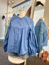 Load image into Gallery viewer, Pamela Indigo Blue Peasant Style Long Sleeve Blouse