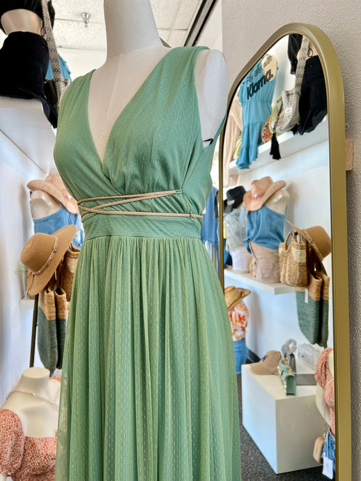 Miranda Mint Goddess Empire Waist V Neck Maxi Dress