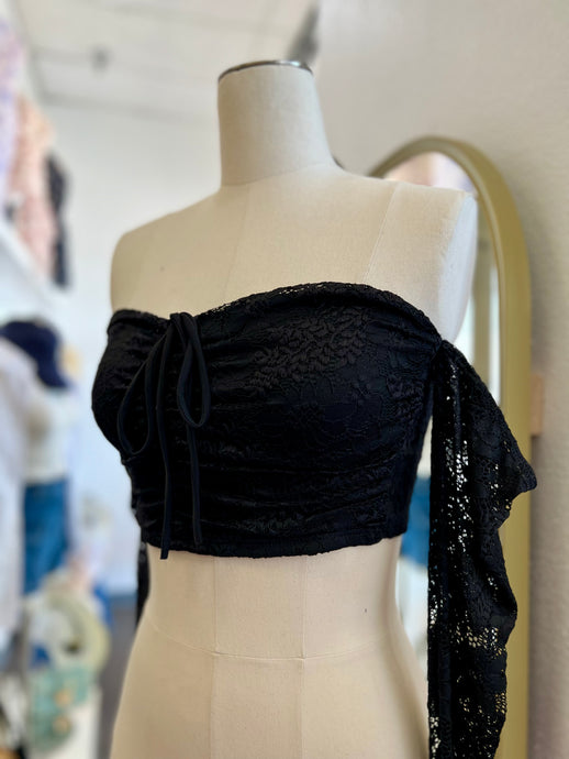 Francesca Black Lace Crop Top Off Shoulders