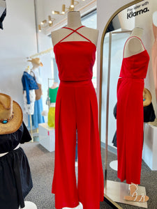 Teresa Red Crop Top Pants Set