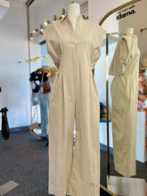 Load image into Gallery viewer, Deidra Striped Button-Down Linen Blend Light Taupe or Light Blue Jumpsuit