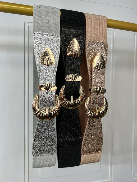Daleth Black, Champagne or Silver Western Buckle   Belt