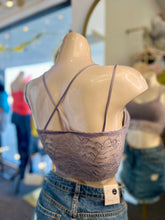 Load image into Gallery viewer, Leslie Black, White, Peach, and Dusty Lavendar Floral Laced Scalloped Bralette