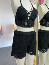 Load image into Gallery viewer, Becky Black Crochet Padded Destiny Crop Top