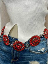 Load image into Gallery viewer, Sara Black, Coral or White Flower Adjustable Silver Belt