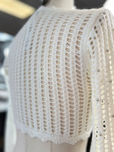Load image into Gallery viewer, White Open Knit Long Sleeve Front Tie Beads Detail Cardigan