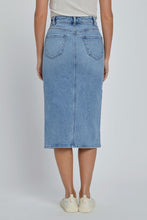 Load image into Gallery viewer, Helen Hi Rise Midi denim skirt with front slit