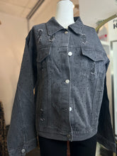 Load image into Gallery viewer, Brooklyn Plus Size Bedazzled Black Medium Wash Denim Button Up Jacket