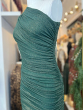 Load image into Gallery viewer, Isabella Black, Burgundy, Green Sparkly One Shoulder Ruched Maxi Dress