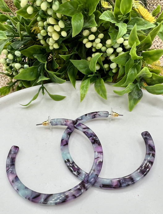 Celeste Purple Marble Acrylic Post Back Hoops