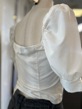 Load image into Gallery viewer, Clearance Lexi Off White Lace-Up Puff Sleeve Crop Top