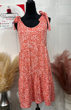 Load image into Gallery viewer, *CLEARANCE* Melody Coral Ditzy Floral Tie Knot Shoulder Tiered Dress