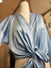 Load image into Gallery viewer, Oyuki Sky Blue or Black Satin Blouse