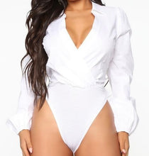 Load image into Gallery viewer, Leisha White Long Sleeve V-Neck Tied Back Bodysuit