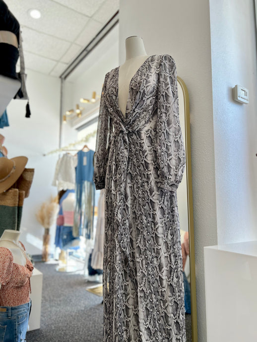 Salma Snake Sheer Front Twist Maxi Dress