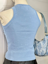 Load image into Gallery viewer, Chloe Ribbed Sky-Blue Crystals Tank Top