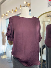 Load image into Gallery viewer, Alejandra Sangria Short Ruffled Sleeve Round Neck Blouse