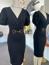 Load image into Gallery viewer, Carolina Hot Pink or Black Onyx Midi Puff Sleeve Dress
