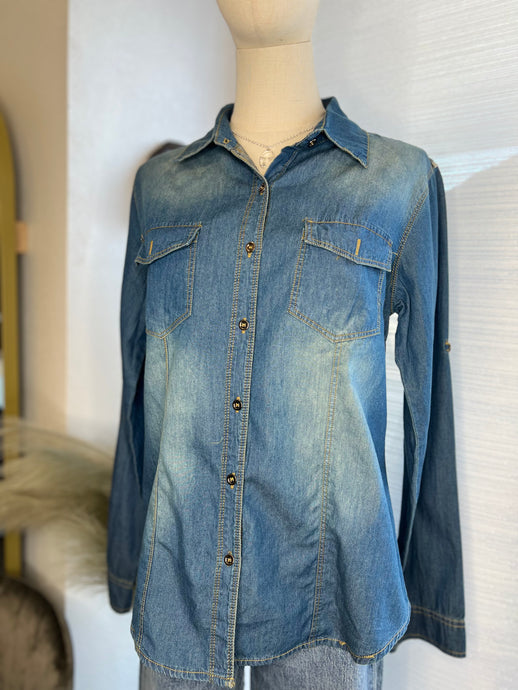 Marisela Denim Buttoned Up Collared Top